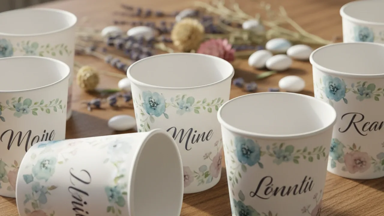 Gobelets de mariage avec personnalisation florale et prénoms