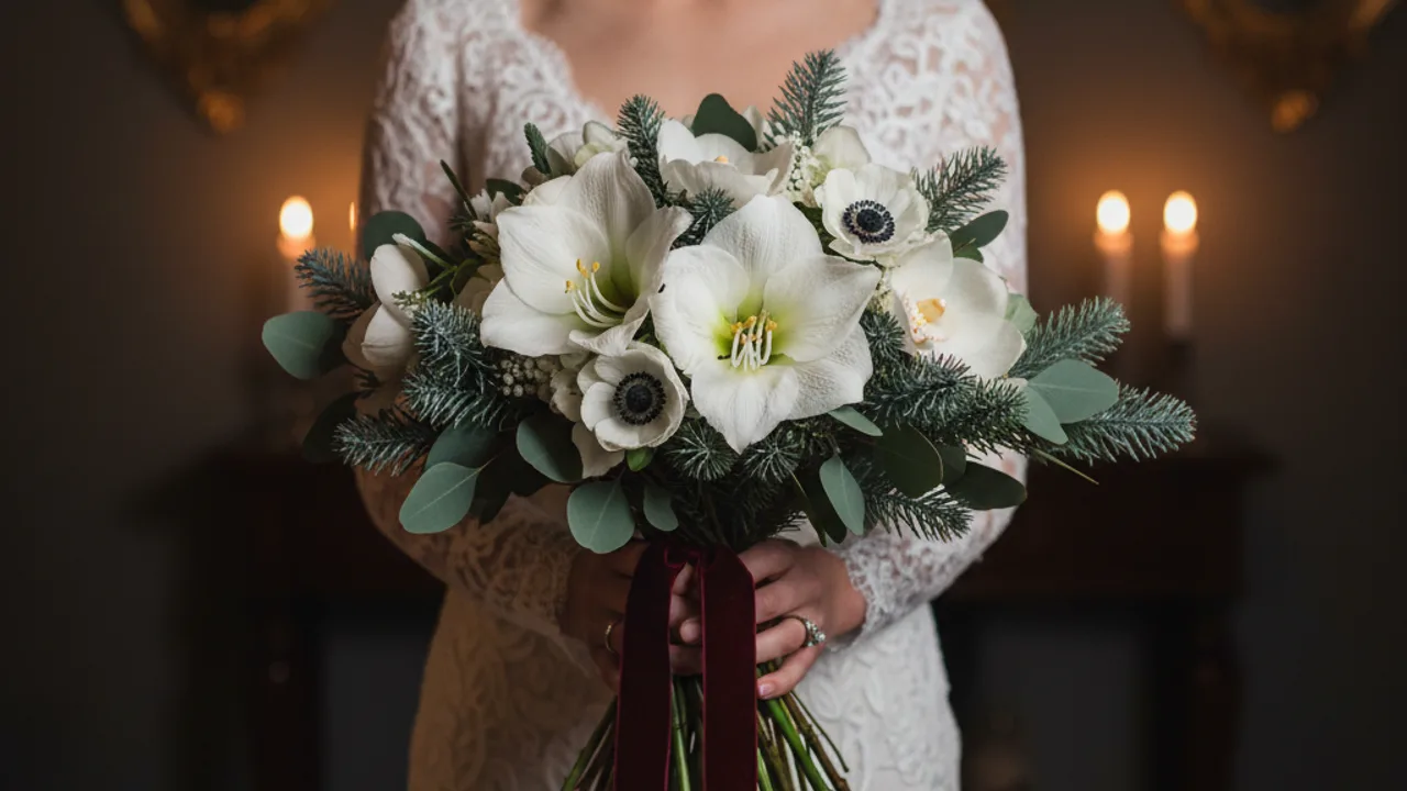 Bouquet de mariée d'hiver aux amaryllis et hellébores