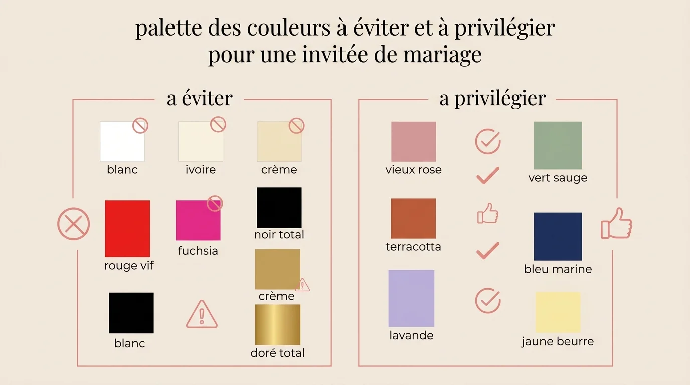 Palette des couleurs à éviter et à privilégier pour une invitée de mariage
